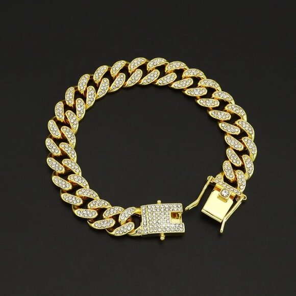 ⭐ Large Cuban Men's 8" Iced Out Diamond Hip Hop Style Bracelet 18k Gold Pltd ⭐ - Picture 5 of 5
